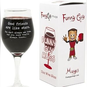 Funny guy mugs wine glass NWOT